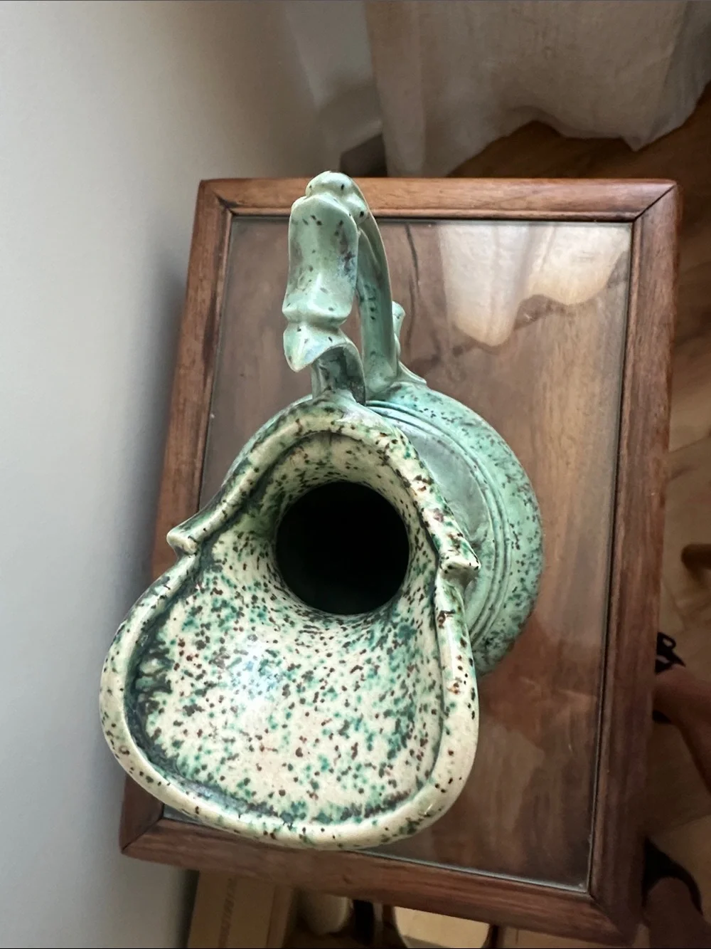Vintage Arnold Green Speckled Ceramic Pitcher Vase